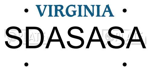 SDASASA Virginia License Plate