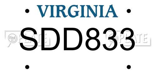 SDD833 Virginia License Plate
