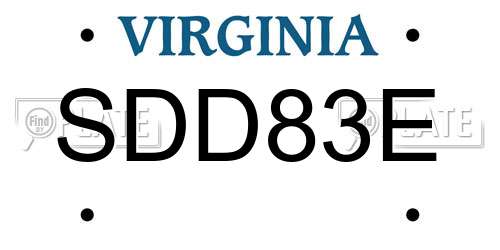SDD83E Virginia License Plate