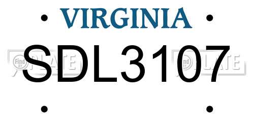 SDL3107 Virginia License Plate