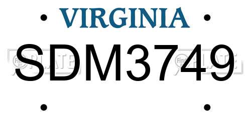 SDM3749 Virginia License Plate