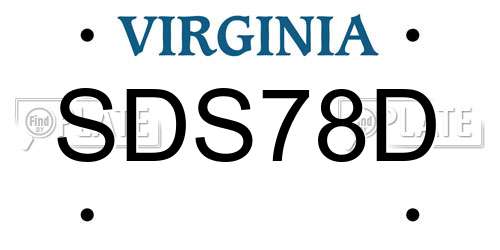 SDS78D Virginia License Plate