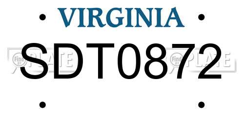 SDT0872 Virginia License Plate