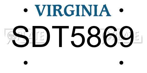 SDT5869 Virginia License Plate