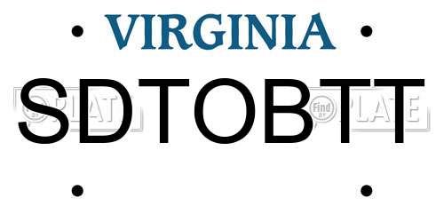 SDTOBTT Virginia License Plate