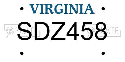 SDZ458 Virginia License Plate