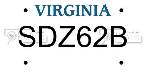 SDZ62B Virginia License Plate
