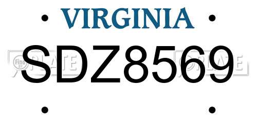 SDZ8569 Virginia License Plate