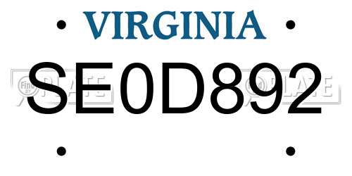 SE0D892 Virginia License Plate