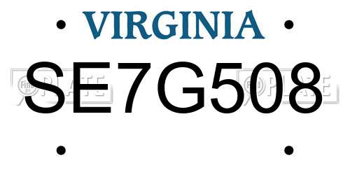 SE7G508 Virginia License Plate