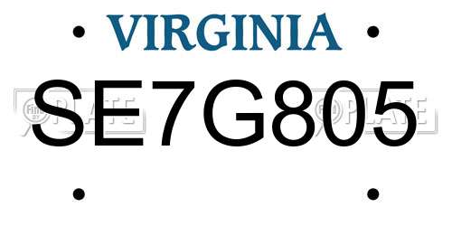 SE7G805 Virginia License Plate