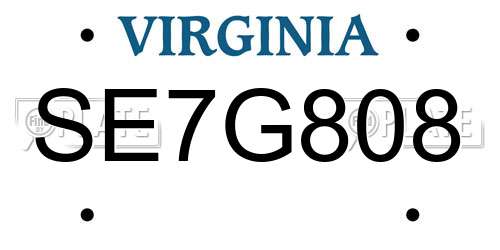 SE7G808 Virginia License Plate