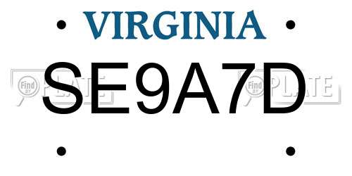 SE9A7D Virginia License Plate
