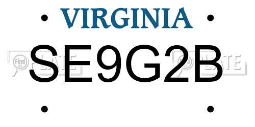 SE9G2B Virginia License Plate