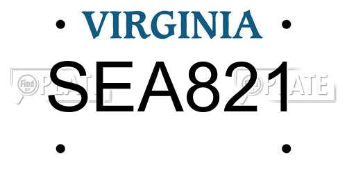SEA821 Virginia License Plate