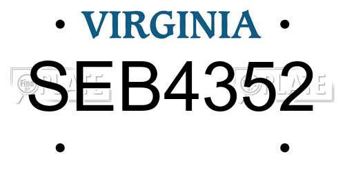 SEB4352 Virginia License Plate