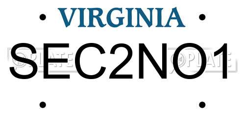 SEC2NO1 Virginia License Plate