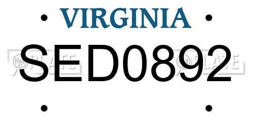 SED0892 Virginia License Plate