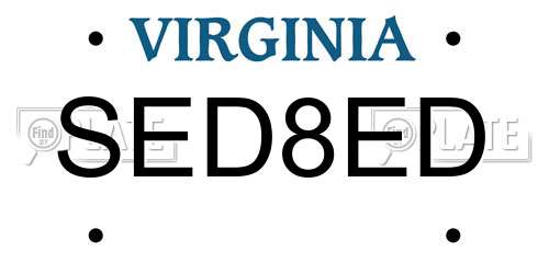 SED8ED Virginia License Plate