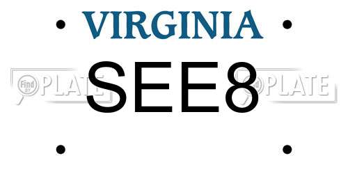 SEE8 Virginia License Plate