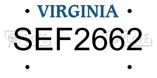 SEF2662 Virginia License Plate