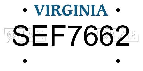 SEF7662 Virginia License Plate