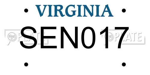 SEN017 Virginia License Plate