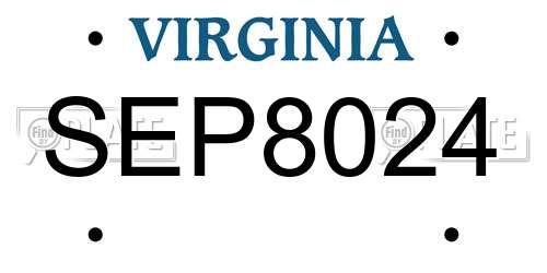 SEP8024 Virginia License Plate