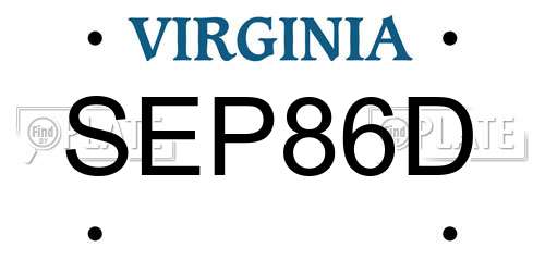 SEP86D Virginia License Plate