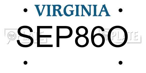 SEP86O Virginia License Plate