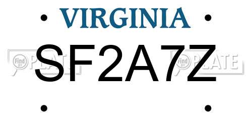 SF2A7Z Virginia License Plate