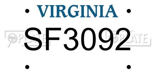 SF3092 Virginia License Plate