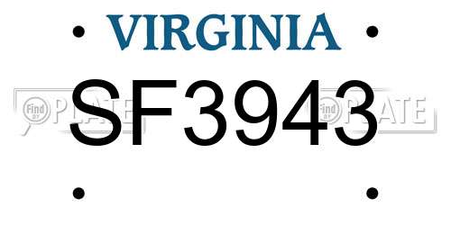 SF3943 Virginia License Plate
