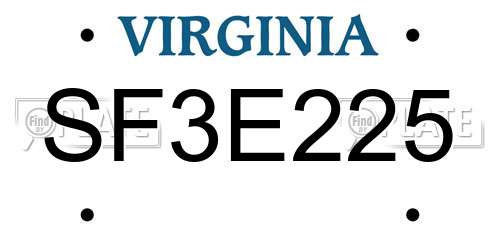 SF3E225 Virginia License Plate