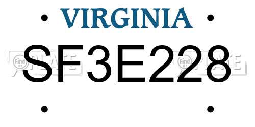 SF3E228 Virginia License Plate