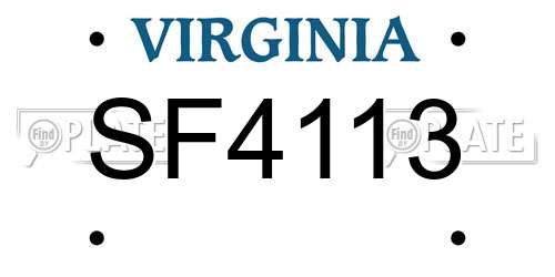 SF4113 Virginia License Plate