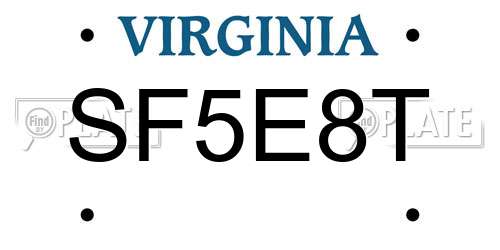 SF5E8T Virginia License Plate