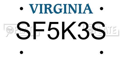 SF5K3S Virginia License Plate