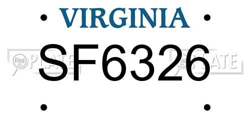 SF6326 Virginia License Plate