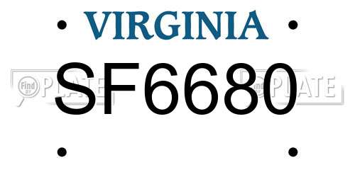 SF6680 Virginia License Plate