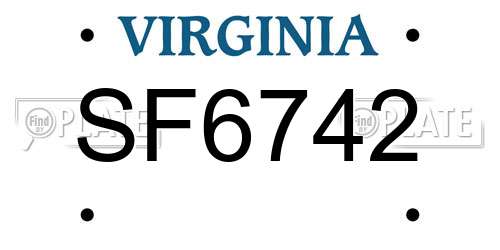SF6742 Virginia License Plate