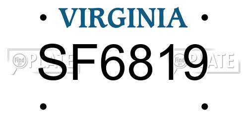 SF6819 Virginia License Plate