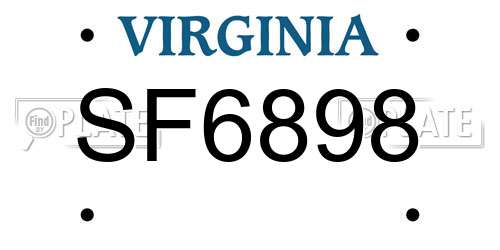 SF6898 Virginia License Plate