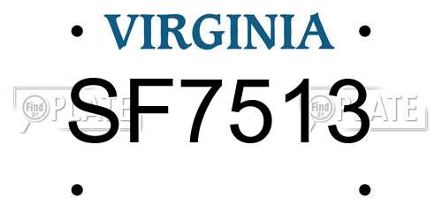 SF7513 Virginia License Plate