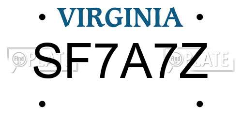 SF7A7Z Virginia License Plate