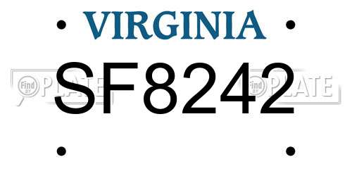 SF8242 Virginia License Plate