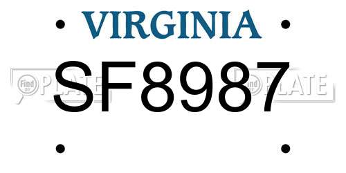 SF8987 Virginia License Plate