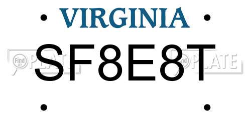 SF8E8T Virginia License Plate