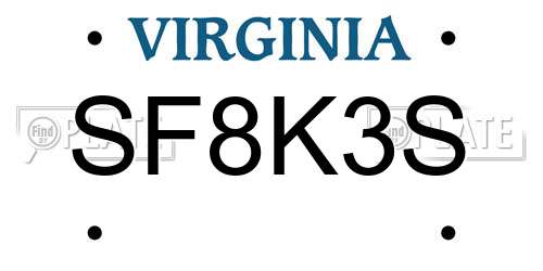 SF8K3S Virginia License Plate