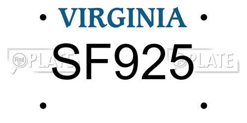 SF925 Virginia License Plate